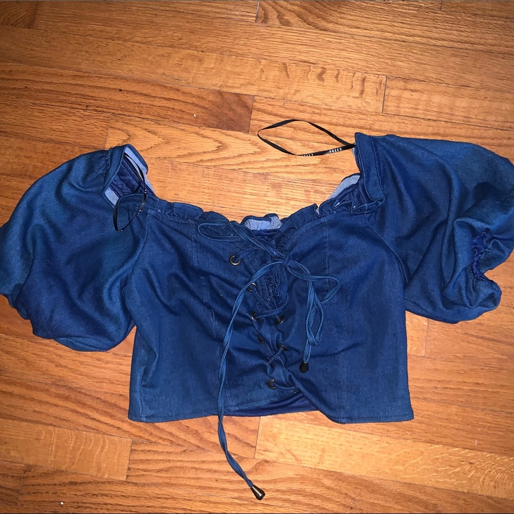 DENIM PUFF SLEEVE CROP